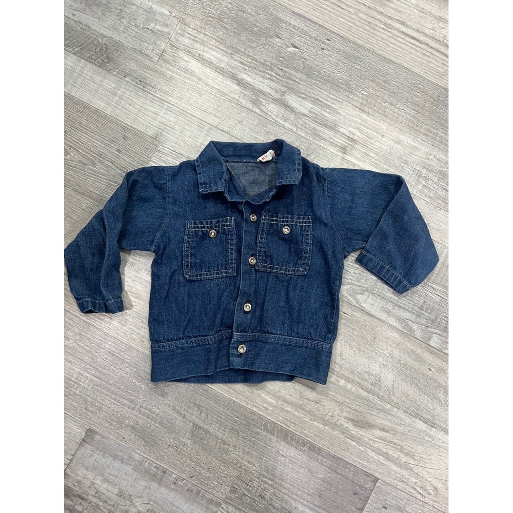 Kids Dark Wash Denim Jacket Long Sleeve Button Up Trucker‎ Coat Blue Vintage